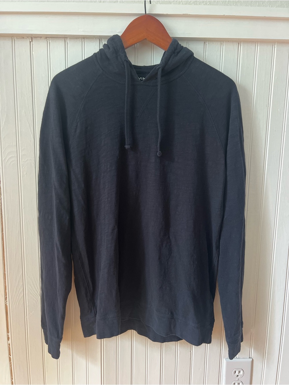 Vince Mens M Navy Cotton Slub Pullover Hoodie Lightweight Drawstring Minimalist